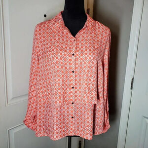 Simply Styled by Sears Women's Coral Button-Front Rolled Tab Sleeve Blouse Sz L